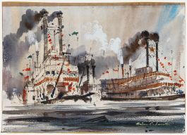 Brian Christy Lancaster (1931-2005) - Watercolour, Paddle Steamers