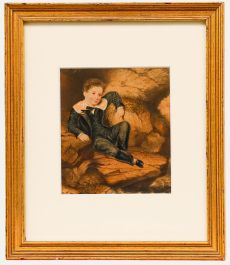 W.S. Record - Framed 19th Century Watercolour, Young Boy Sitting on Rocks