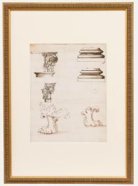 Framed 18th Century Pen and Ink Drawings - Designs for Capital & Base Supports