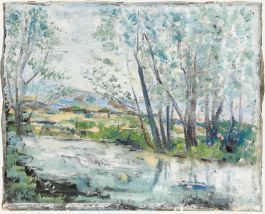 Mid 20th Century Oil - Springtime on the Riverbank