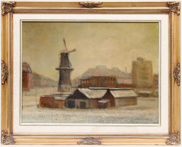 Continental School Early 20th Century Oil - The Windmill In Winter