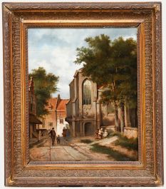Framed 19th Century Oil - Village Street Scene