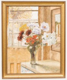 E. M. Bagley - Framed 20th Century Oil, Flowers near a Window