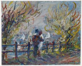 Henri Gaudin - 1989 Oil, The Regatta at Sainte-Adresse