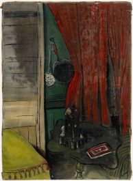 Villon - Mid 20th Century Oil, Interior with Red Curtain
