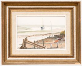Roger Fisher RSMA (1919-1993) - 1984 Oil, Low Tide, Landermere Wharf