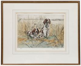 Henry Wilkinson RE (1921-2011) - Framed 20th Century Etching, Spaniels in Cover