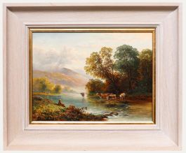 British School Late 19th Century Oil - Fisherman and Cattle