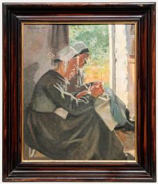 Fanny-Elizabeth Casthelaz - Framed Mid 20th Century Oil, The Lacemakers
