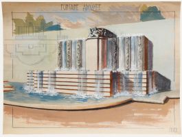 Pierre Neveu (b.1929) - Mid 20th Century Gouache, The Fountain