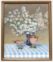 Angela Cripps - Framed 20th Century Oil, Still Life of Blue Asters