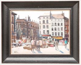 Mario Platero (1942-2002) - Framed 20th Century Oil, Flea Market in Brussels
