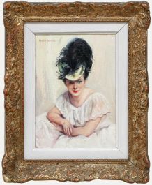 Maryvonne van de Velde (1896-1954) - Oil, Portrait d'Elegante au Chapeau
