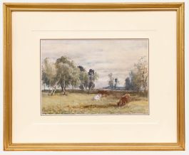William Mark Fisher RA (1841-1923) - 1876 Watercolour, Cattle in Rural Scene