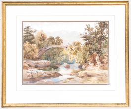 David Hall McKewan (1817-1873) - Framed Watercolour, Figures on a High Bridge