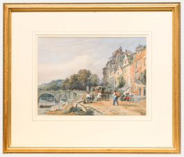 Caleb Robert Stanley (1795-1868) - 1830 Watercolour, Town by the River