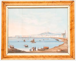 Neapolitan School 19th Century Gouache - View from the Bay