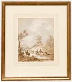 French School 19th Century Watercolour - Horses and Riders on a Country Lane