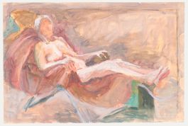 Pauline Plummer (b.1933) - 20th Century Oil, Reclining Nude on Maroon Chair