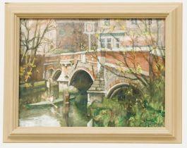 Pauline Plummer (b.1933) - Framed Contemporary Oil, Bishop's Bridge, Norwich