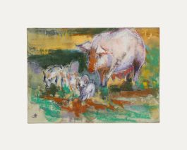 Pauline Plummer (b.1933) - Framed 20th Century Pastel, Sow with Piglets