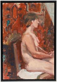 Pauline Plummer (b.1933) - Framed 20th Century Oil, Nude on Red Textile