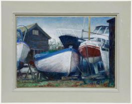 Pauline Plummer (b.1933) - Contemporary Oil, Study of Boats