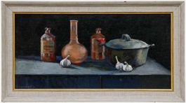 Pauline Plummer (b.1933) - Framed Contemporary Oil, Crocks with Garlic