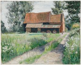 Pauline Plummer (b.1933) - Contemporary Oil, The Red Barn