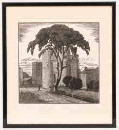 Rev Maurice Frederic Foxell KCVO (1888-1981) - Linoprint, Study of a Castle