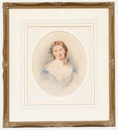 Henry E. Hobson (1820-1881) - 1866 Watercolour, Portrait of a Young Lady in Blue