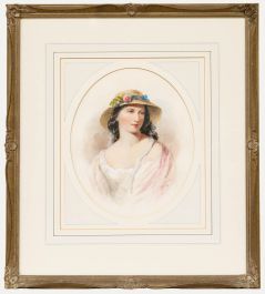 Henry E. Hobson (1820-1881) - 1866 Watercolour, Portrait of a Young Lady in Pink