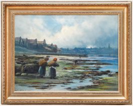 Henry Hadfield Cubley (1858-1934) - 1919 Oil, Mussel Gatherers at Whitby