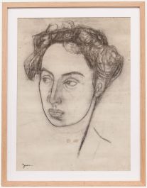 Christian Julia (1921-1991)-Mid 20th Century Charcoal Drawing, Curly Haired Lady