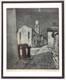 Tomislav Krizman (1882-1955) - Framed 1929 Etching, Street at Nightfall