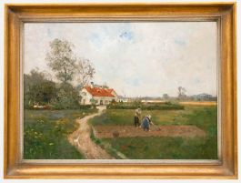 Frederick Vezin (1859-1942) - Framed Oil, Working the Allotment Patch