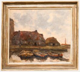Gert Stegeman (1858-1940) - Early 20th Century Oil, Boats by the Cottages