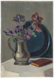 Mid 20th Century Oil - Cosmos in a Silver Teapot