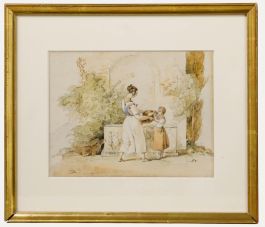 Framed Late 19th Century Watercolour - At the Fountain