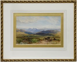 John Adam Houston (1812-1884) - 1876 Watercolour, Haycart in the Hills