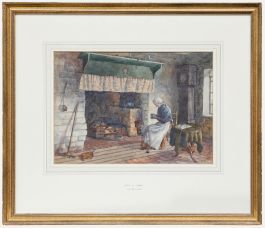 Maud Mary Turner (1862-1947) - Watercolour, Knitting by the Fireside