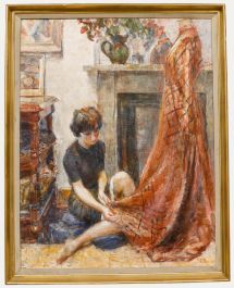 George Butler (1904-1999) - Framed 1964 Oil, The Seamstress