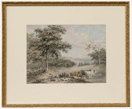 J. Phillips - Framed 1786 Watercolour, Traveller Resting by the Path