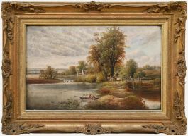 George Frederick Harris (1856-1924) - Framed 1913 Oil, By the Lock