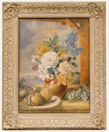 English School Late 19th Century Watercolour - Still Life of Fruit & Flowers