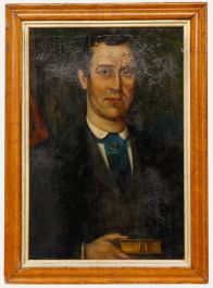 Folk Art Late 19th Century Oil - Portrait of a Gentleman with a Book