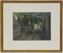 Graham Petrie - Early 20th Century Oil, Girl Outside the Inn