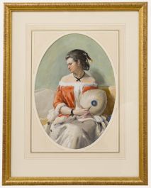 Framed Early 20th Century Watercolour - Portrait of a Lady Holding a Fan