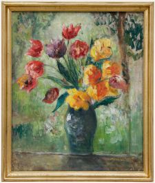 Jeanne Lourier Dreyfus (1872-1955) - Framed Oil, Bouquet of Tulips