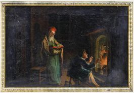 Framed Early 19th Century Oil - By the Fire